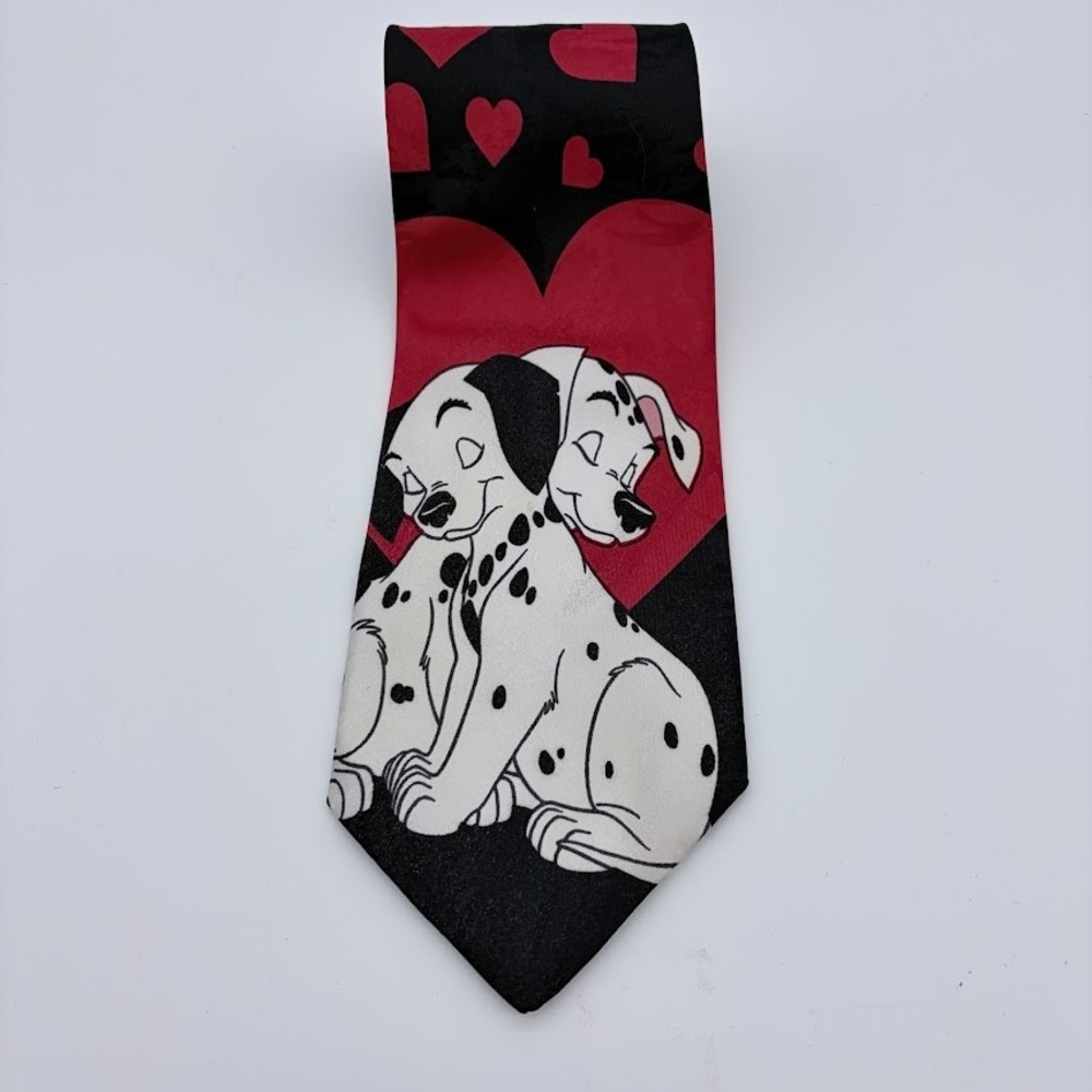 Disney 101 Dalmatians Necktie Mens OS Black Red Hearts VTG Novelty Puppy Tie